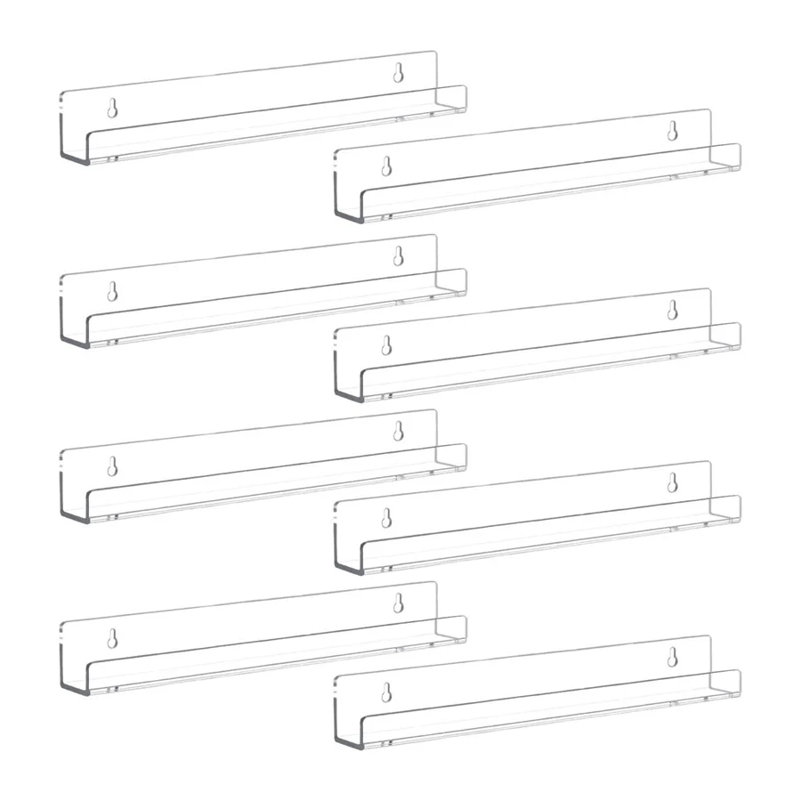 Wall-mounted Transparent Acrylic Display Stand Living Room Suspended Storage Rack for Books, Bottles, CD, Photos, Decorations
