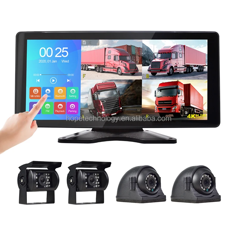 DVR 4CH Echtzeit 10,36 Zoll IPS Touchscreen MP5 CarPlayer 1080P Wasserdicht IP68 170 Grad Sternenlicht Kamera