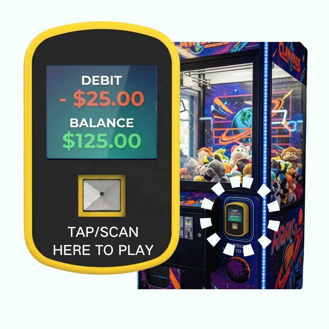 QR Code & RFID Card Reader for Indoor Game Machines  Prepaid Membership Terminal with  Display Compatible with Arcade Systems