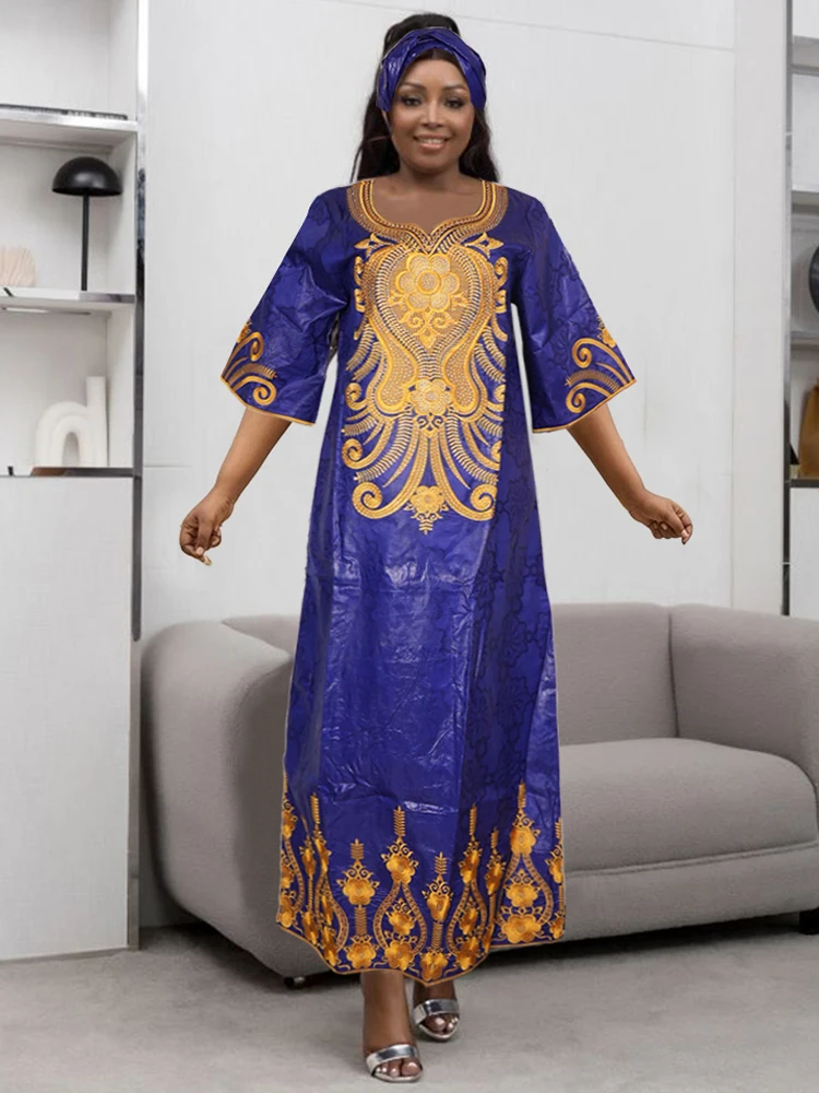 Robes Bazin Traditionnelles pour Femmes Africaines, Robe de Soirée Élégante, Grande Taille, Maxi, Dashiki, Vêtements Brodés Imprimés