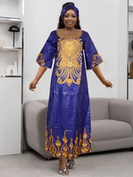 African Women Traditional Bazin Dresses Elegant Wedding Party Evening Gown Plus Size Maxi Robe Dashiki Print Embroidery Clothing