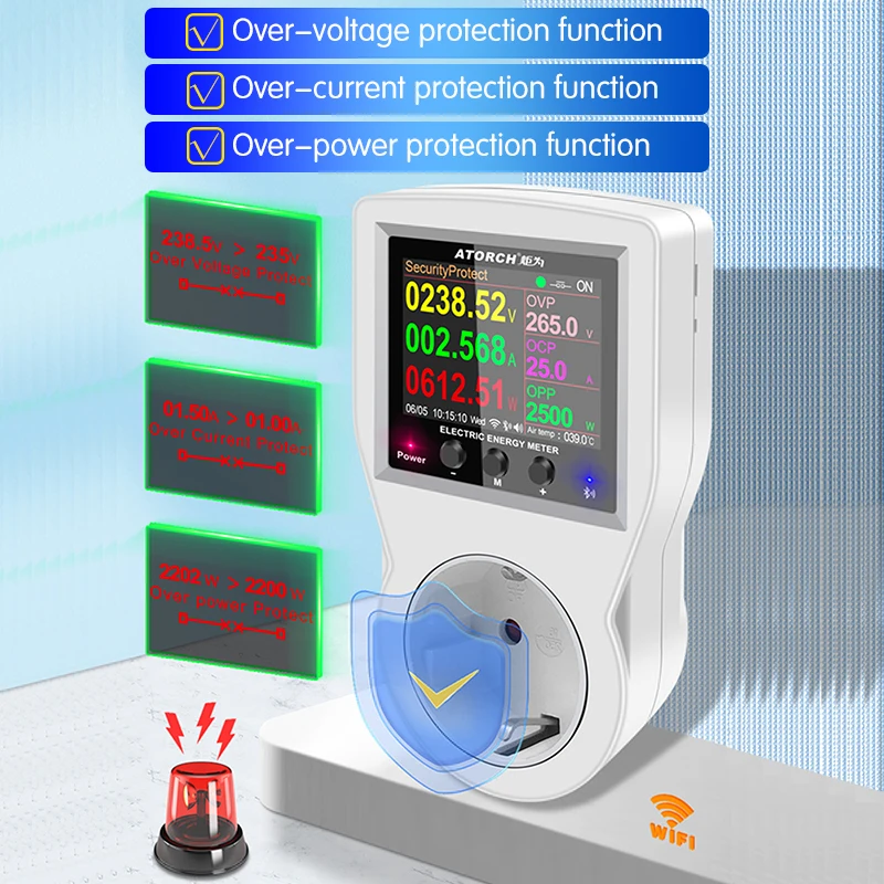 Tuya WIFI/Bluetooth Power Monitor Socket EU/US/AU/UK/FR Plug Energy Meter Power Outlet Digital Power Watt Wattage Wattmeter