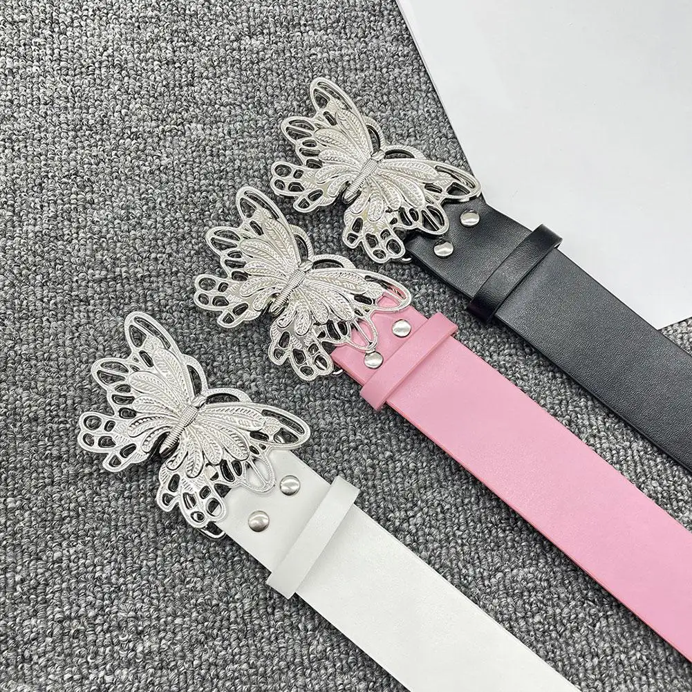 Metal Butterfly Belt Snap Buckle Versatile Simple Retro Decoration Comfortable Straps Jeans Adjustable Belt Women's Fashion Y9A3