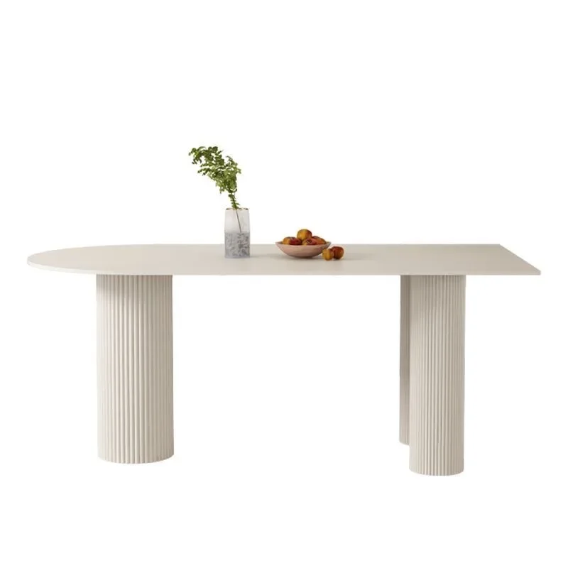 Cream style Roman pillar rock plate dining table dining chair combination small family apartment living room round dining table