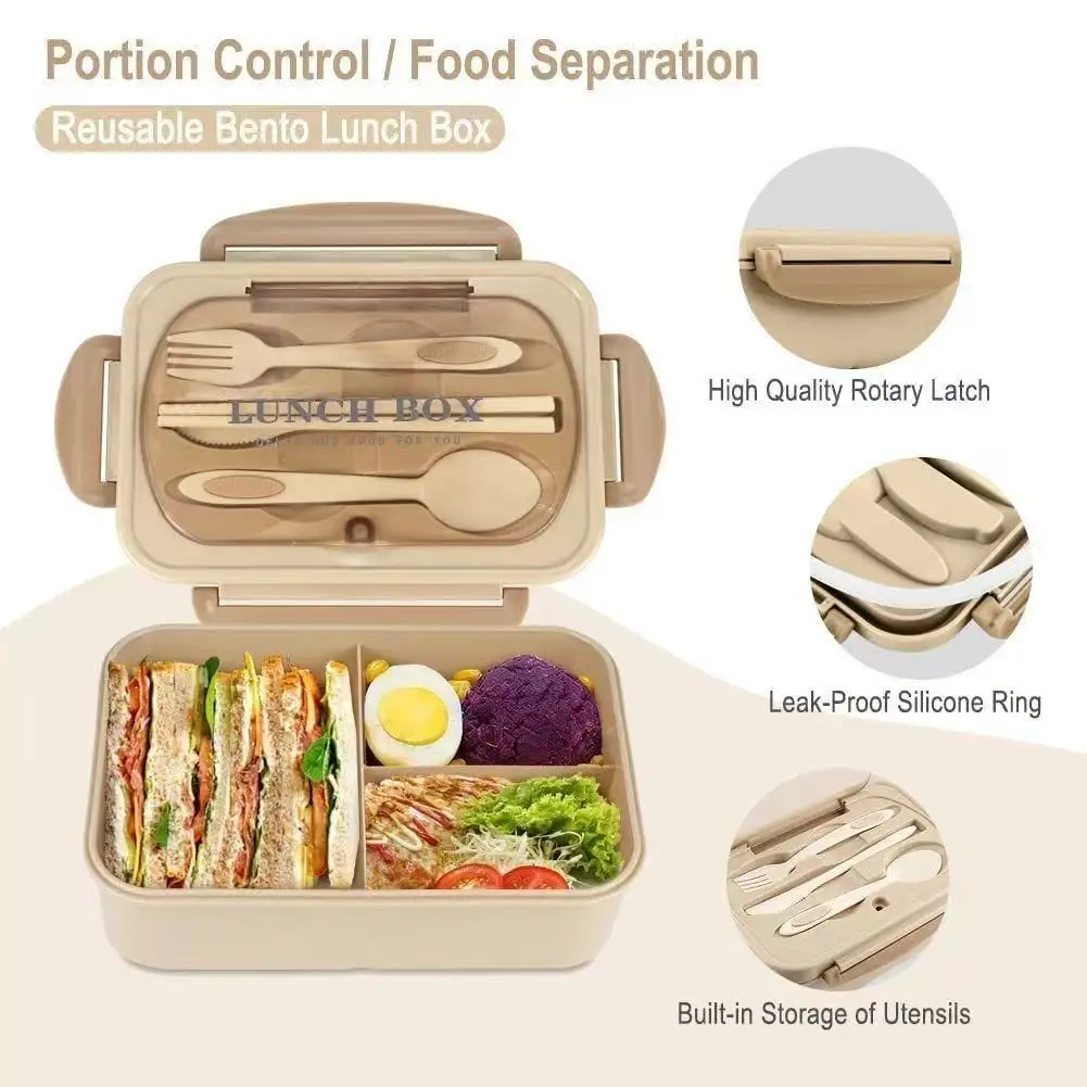 Bento Box Adult Lunch Box, Containers For Adults Men Women With 3 Compartments, Lunchable Food Container Back To School