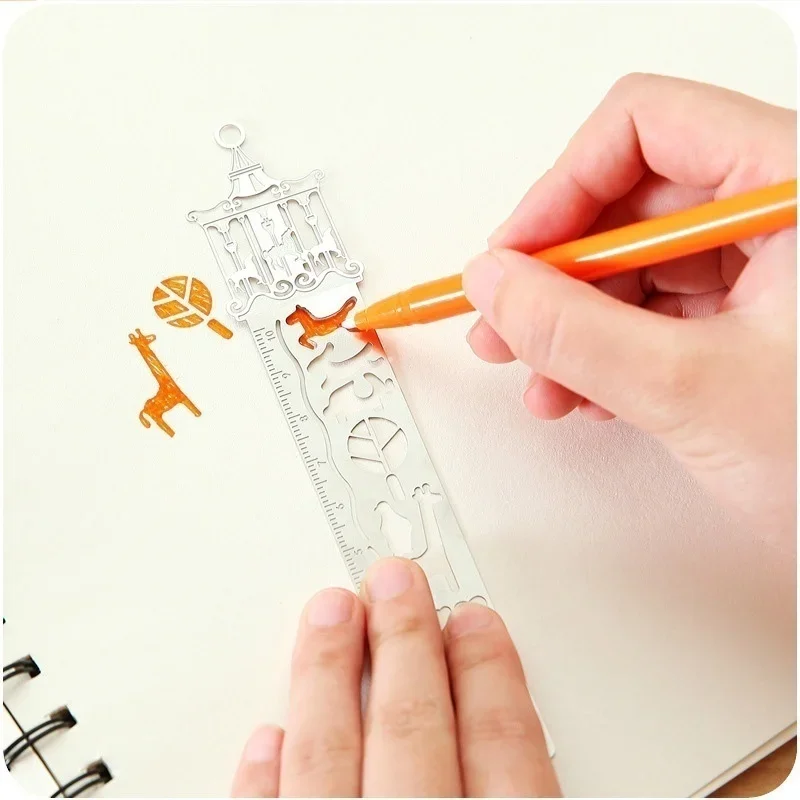2Pcs Cartoon Pattern Metal Record Daily Templates for Quilting Ruler Multi-Function Bookmark Hollow Hand Account Tool