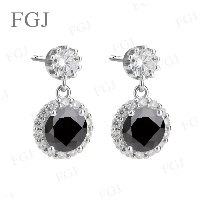 925 Sterling Silber Funkelnde Silber Halo Tropfen-Ohrringe Moissanit Runder Stein Hängeohrringe für Frauen Elegantes Brautgeschenk – Detail 9