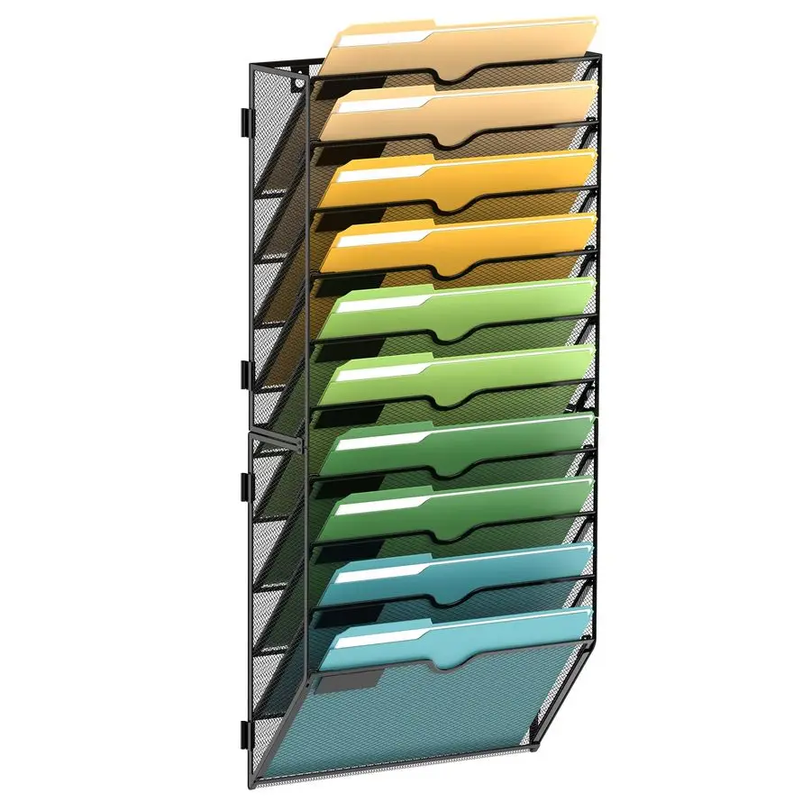 

10-уровневый настенный органайзер для файлов, сетчатый офисный держатель для почты, подвесной настенный органайзер, журнальная полка для офиса, черный