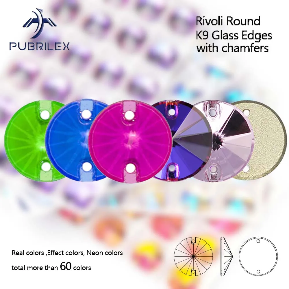 Pubrilex Rivoli All Colors Sew On Rhinestones Crystal Strass Sewing Rhinestones Chamfered Diamond for Crafts Needlework Dress