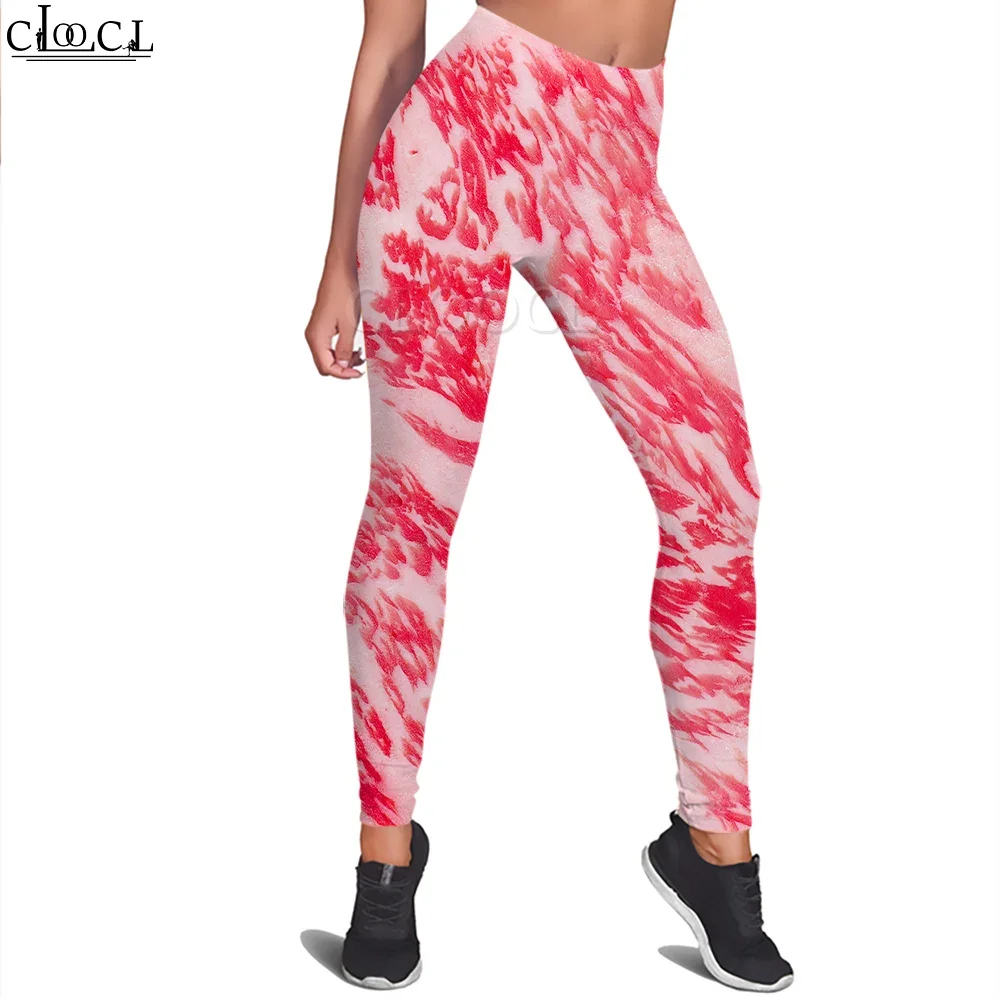 CLOOCL New Trendy Women Legging Raw Meat Slices Printed Trousers Female for Outdoor Workout Push Up Jogging Pants Street Style