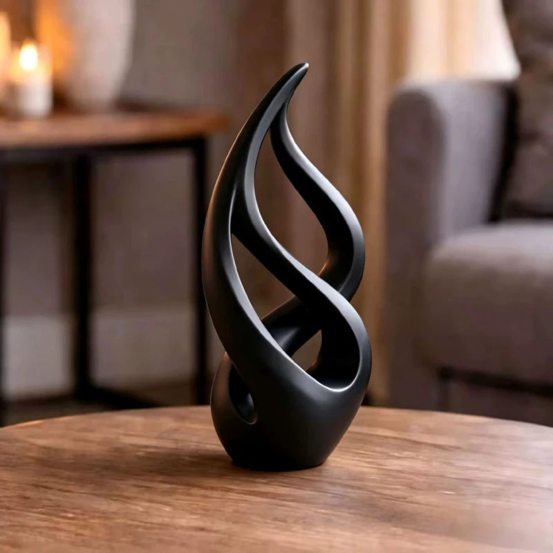 Minimalist Abstract Twisted Resin Statue, Matte Black White Flowing Curve Art Sculpture, Modern Home Table Floor Decor Ornament