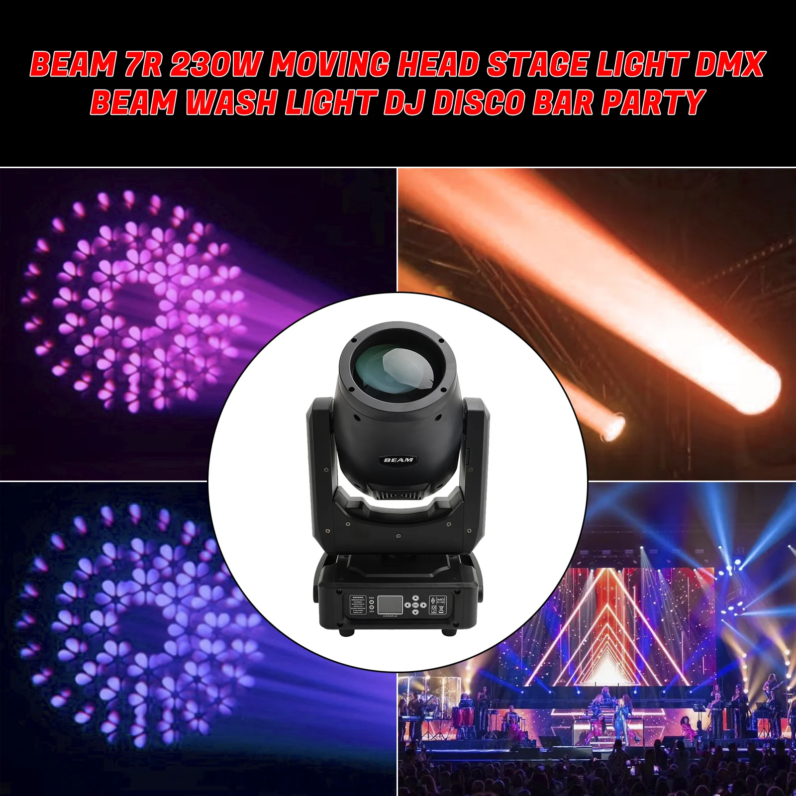 

Луч 7R 230 Вт с подвижной головкой, сценический светильник DMX Beam Wash Light DJ Disco Bar Party