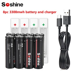 Soshine 리튬 이온 배터리 및 AA 충전기, 장난감 리모컨 카메라용 충전식 배터리, 1.5V, 1.5V, 3300mwh