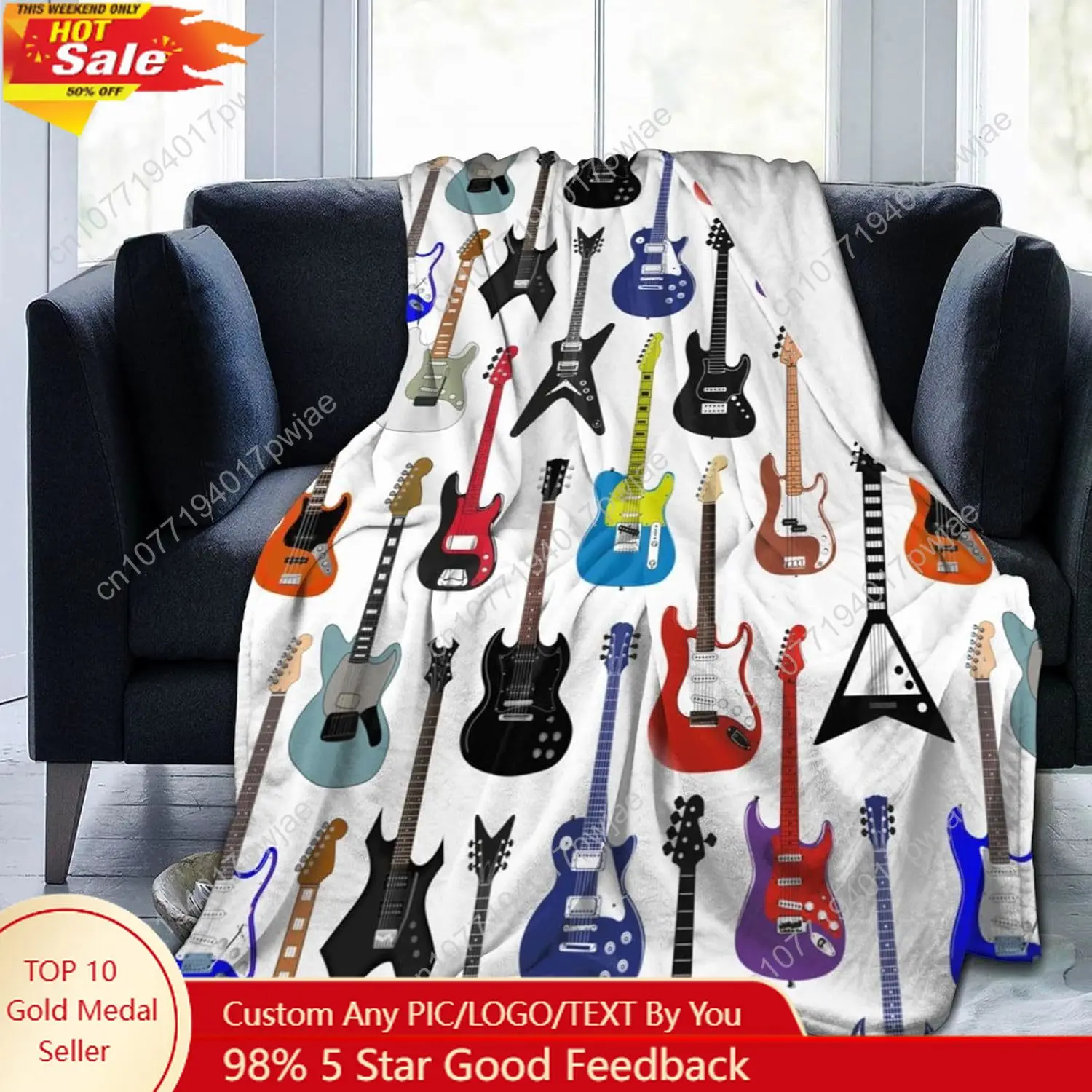 

Electric Guitars Pattern Throw Blanket Music Soft Fleece Blanket Men Women Gift for Kids Boys Girls for Party Couch Sofa Bed Dec