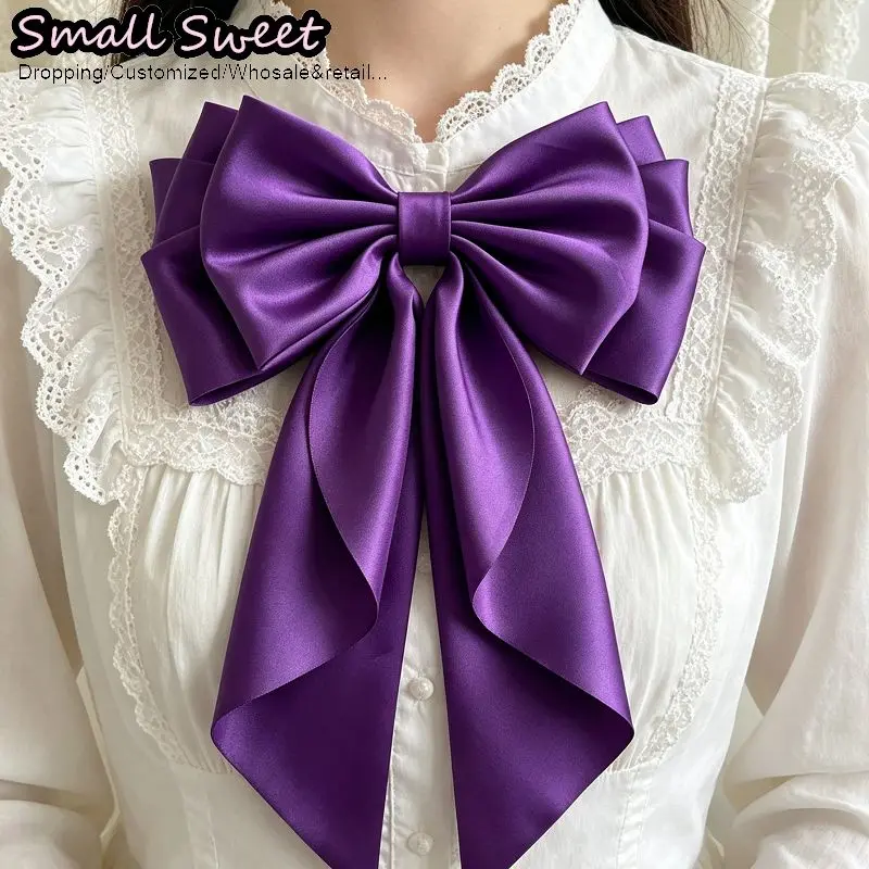 Purple Satin Double Layered Bow Cheongsam Paired With Gothic Lolita Oversized Ribbon Waist Accessories Bow Tie Daily Accessories