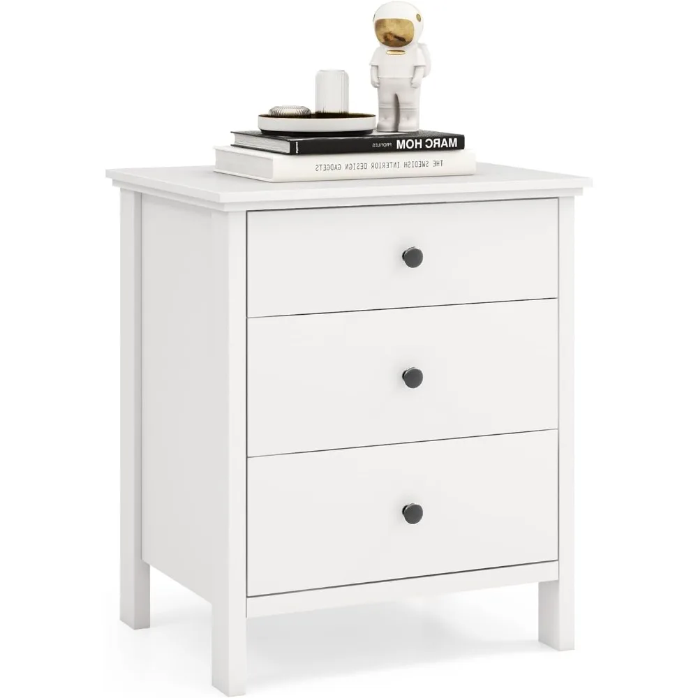 

Nightstand with 3 Drawers, Wooden Side End Table with Solid Wood Legs, Retro 3-Drawer Bedside Table Night Stand for Bedroom Hom