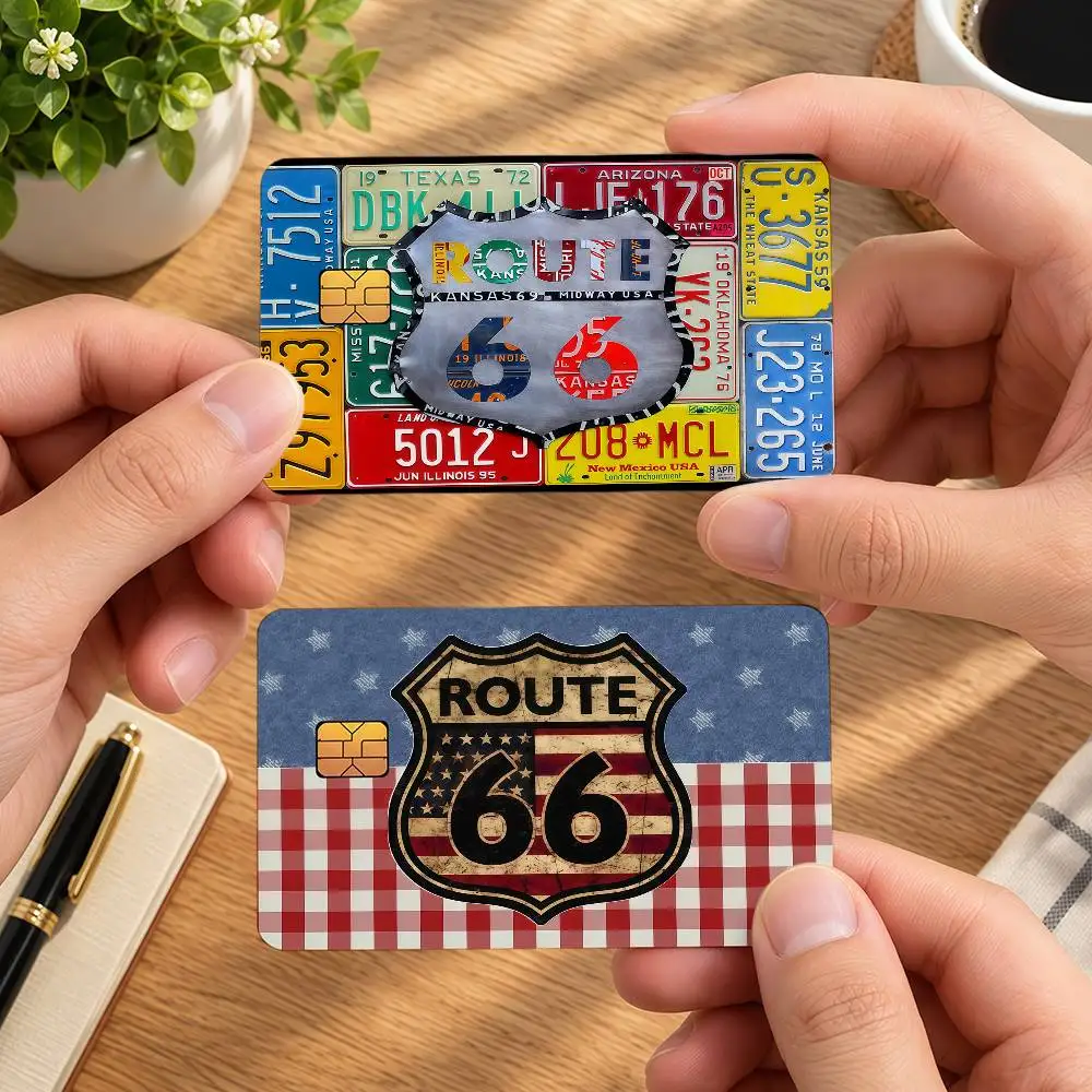 Route 66 Logo Decorative Protective Stickers For Bank Debit Cards Bus And Metro Credit Cards Stickers
