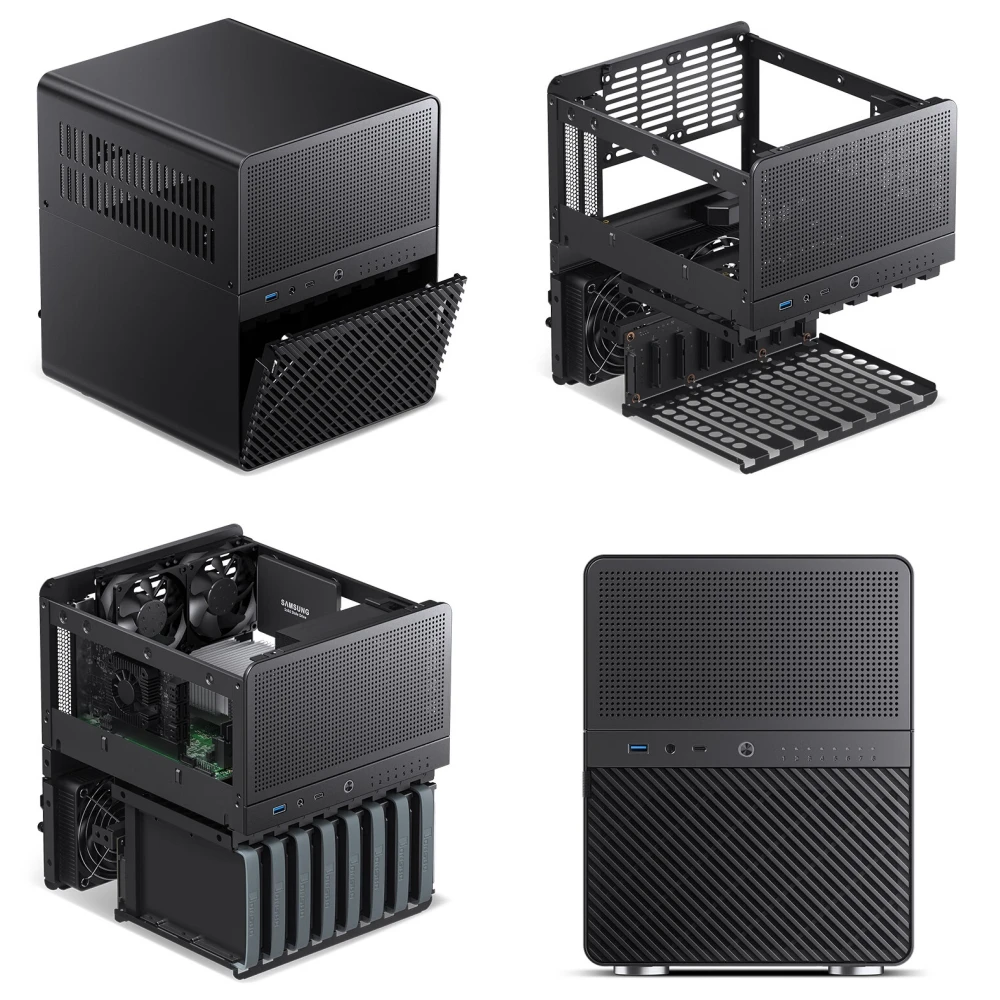 JONSBO N3 NAS Mini-behuizing Alles-in-één aluminium ITX-chassis 8 harde schijf Ondersteuning 130 mm CPU-koeler 250 mm grafische kaart met 100 mm * 2 ventilator