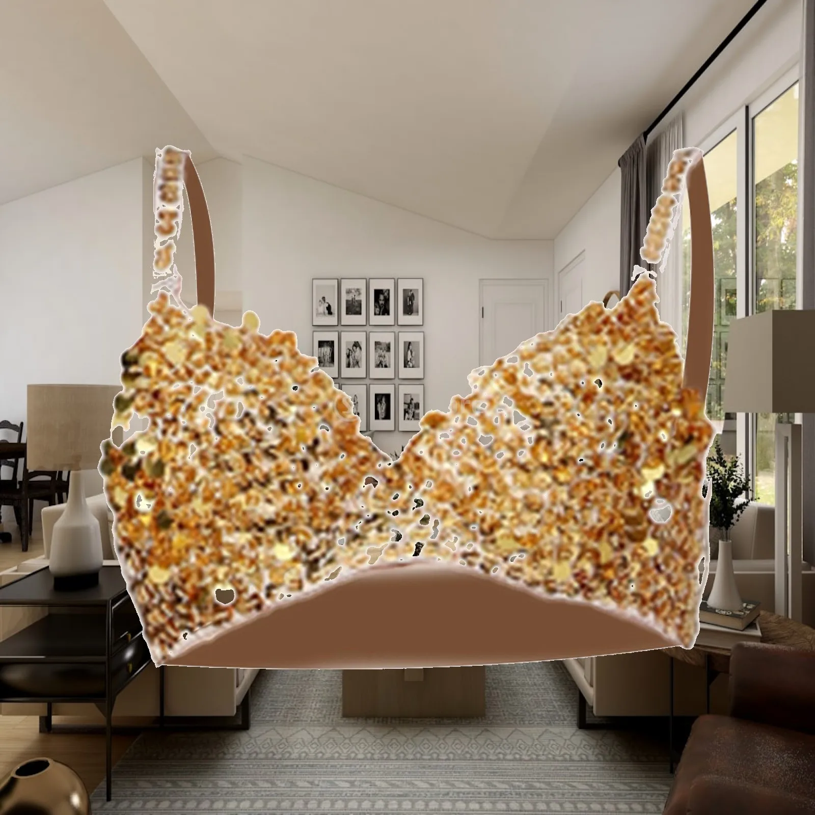 Women Sequin Corset Top Push Up Bra with Adjustable Buckles Sparkly Festival Rave Tank Handmade Beaded Performance Stage Outfit