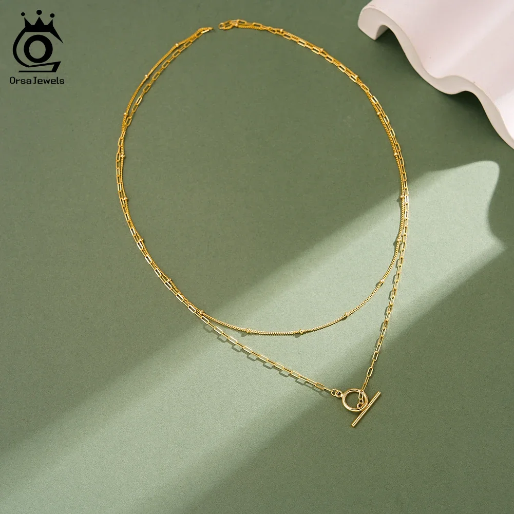 

ORSA JEWELS Fashion 925 Sterling Silver Causal Choker Chain for Women Summer Sexy Layered Necklace Jewelry Accessory BQN47