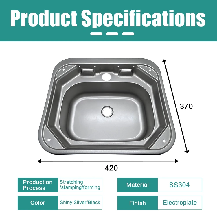 JDA Wholesale 304 Stainless Steel RV Sink Campervan Caravan Kitchen Sink Durable Motorhome Basin