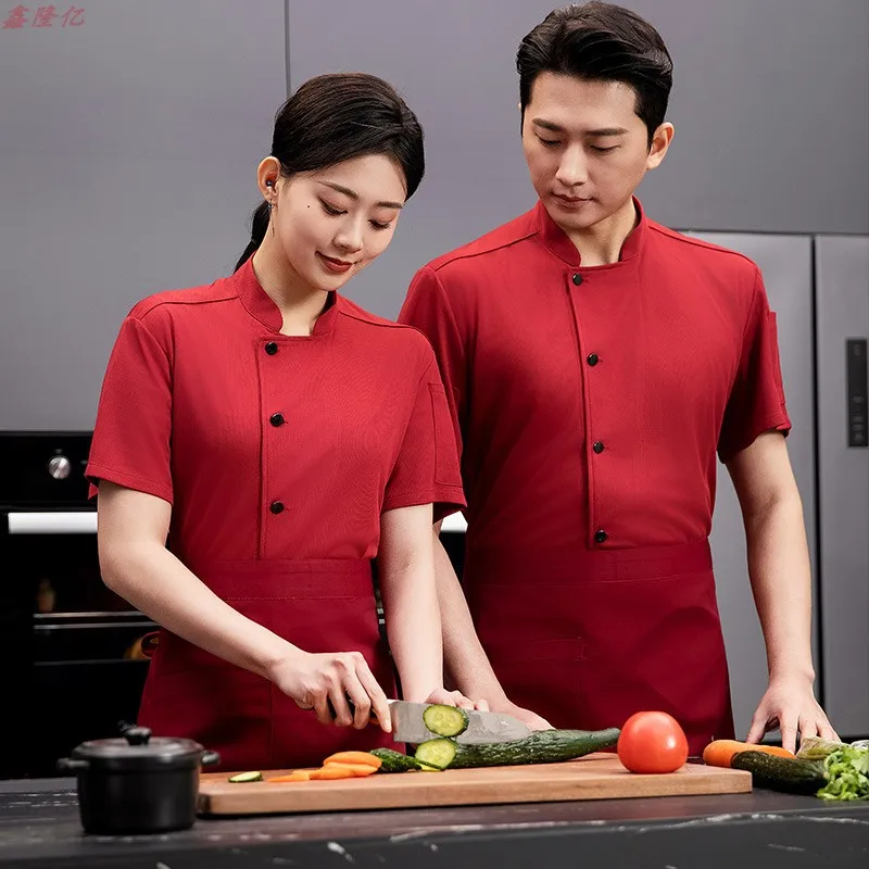 Jaqueta de chef de manga curta respirável fina de verão para catering hotéis restaurantes cafés padeiro uniforme de trabalho