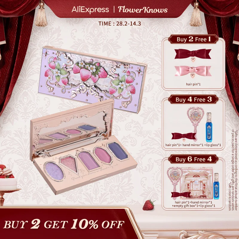 Flower Knows Strawberry Rococo Series Five-Color Eyeshadow Palette