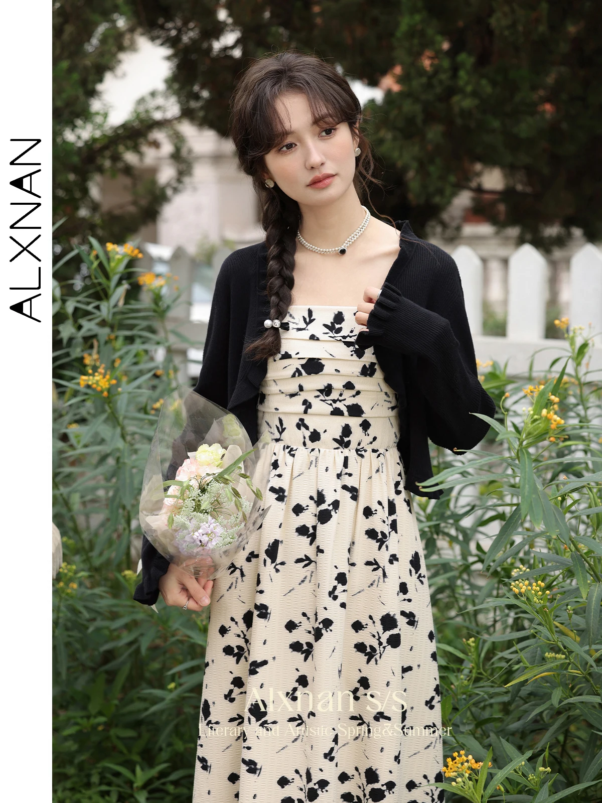 ALXNAN-vestidos camisola florales para mujer, vestido Midi ajustado con espalda fruncida plisada de estilo francés elegante para primavera y verano 2024 L33555