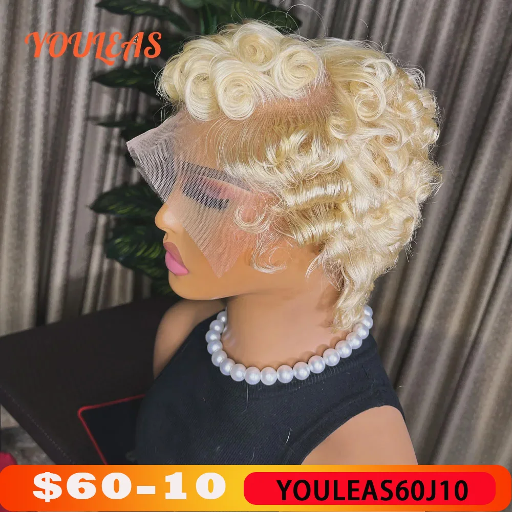 

613 Blonde Pixie Cut Short Bob Deep Wave Human Hair Wigs Reddish Brown Short Bob 13x4 Transparent Lace Front Wigs Preplucked
