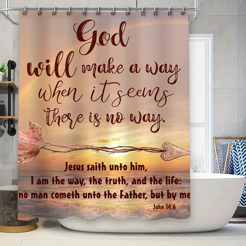 

Современная занавеска для душа для домашнего декора с религиозной цитатой, идеально подходящая для украшения ванной комнаты