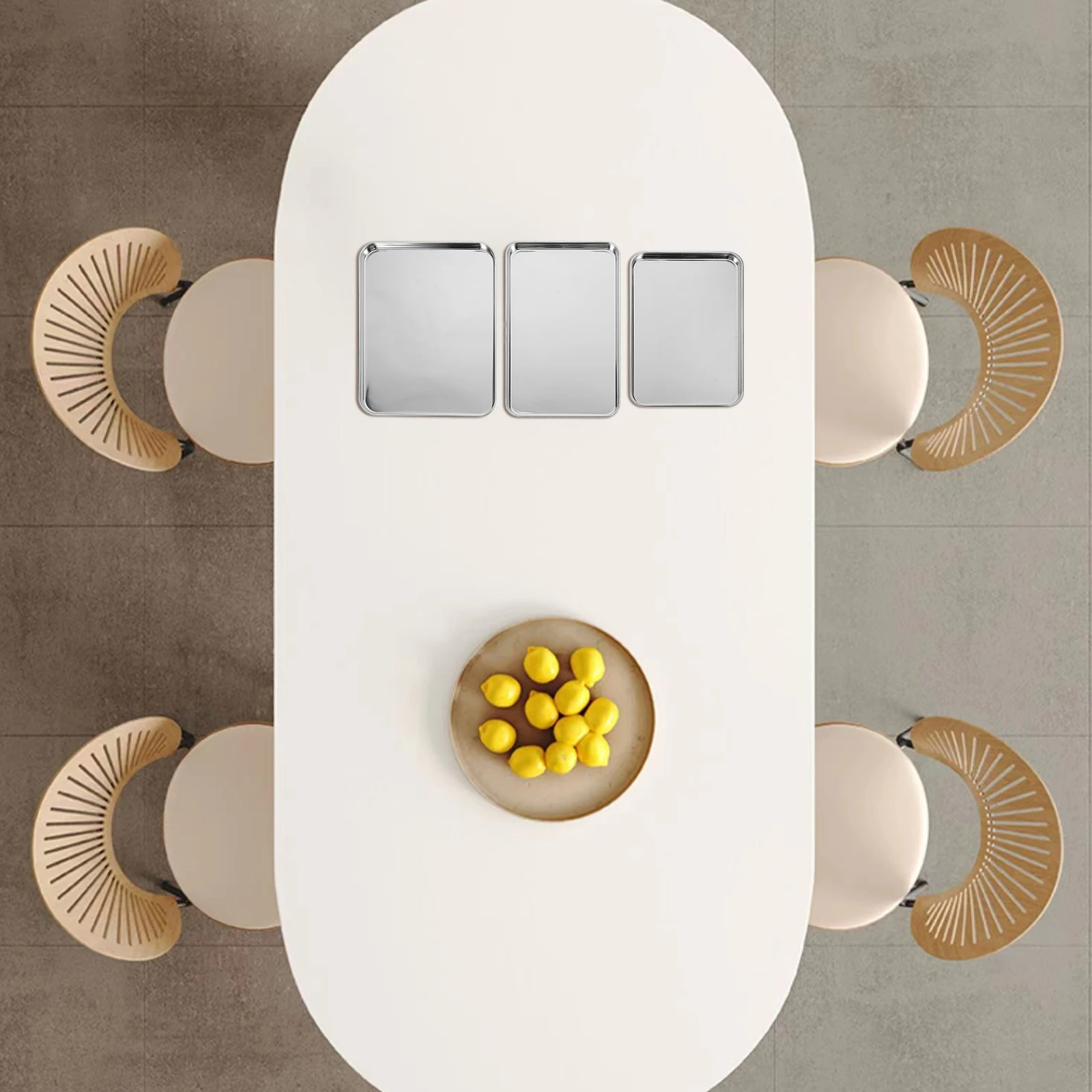 

3Pcs Stainless Steel Rectangular Grill Trays Flat Bottom Heavy Duty Serving Platters for Baking Steaming Meat Fish Dessert Sushi