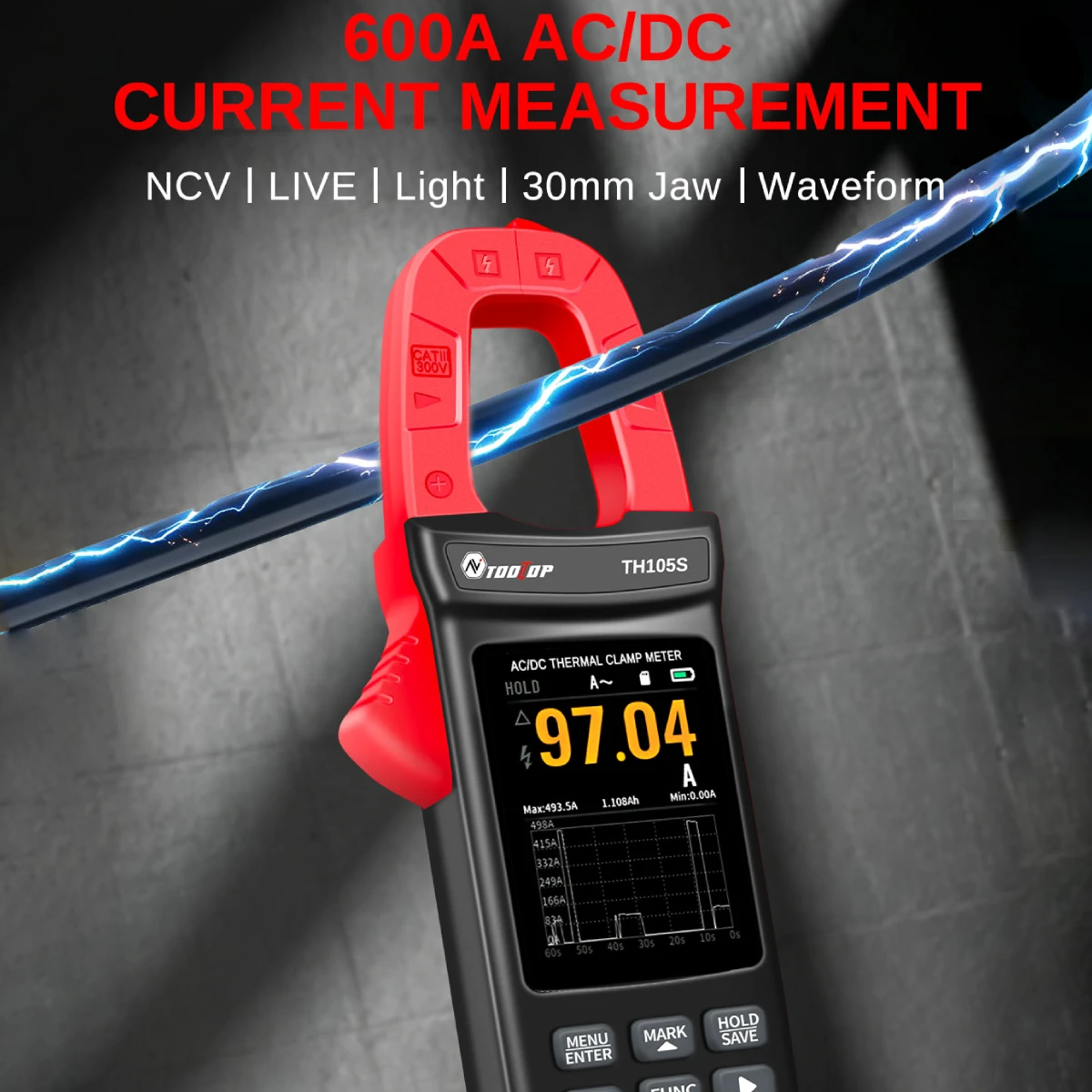 TOOLTOP TH105S Electrical 256*192 Thermal Camera 600A AC/DC Clamp Meter 10000 Counts Trend Logging Circuit Diagnostics Tools