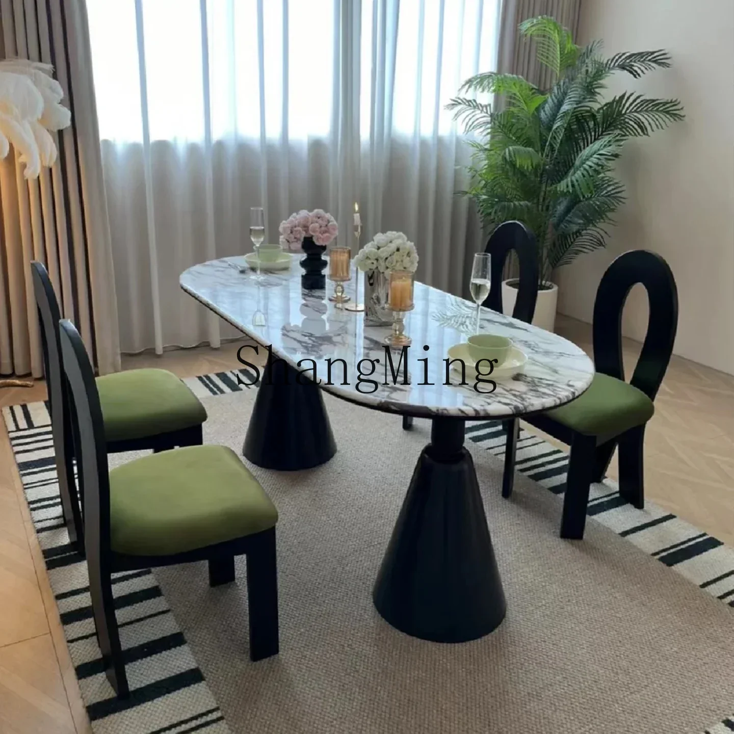 

CL antique light luxury marble restaurant simple dining table and chair combination