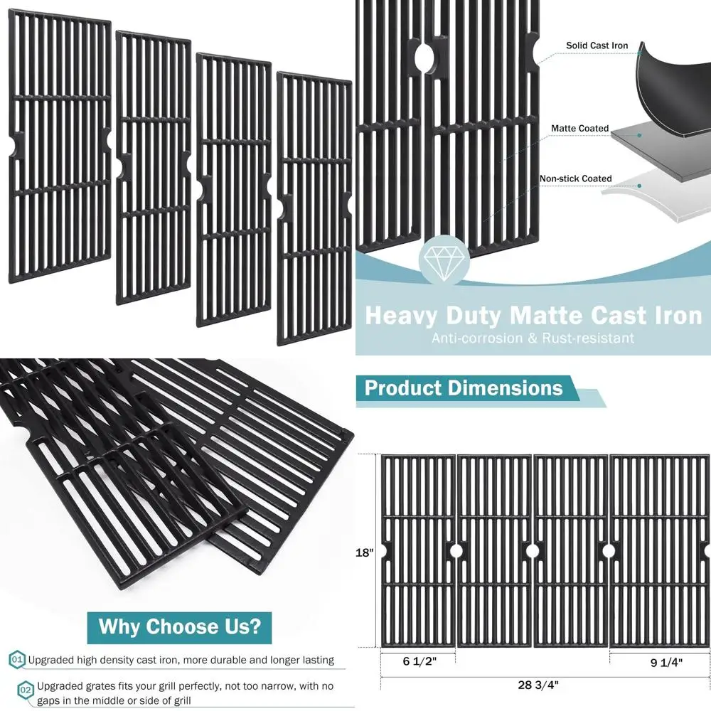 

18-Inch Cast Iron Grates for Char-Broil 5 Burner Models 463275517, 463274619, 463243518, 463243519, 463275717, 463274419, 463274