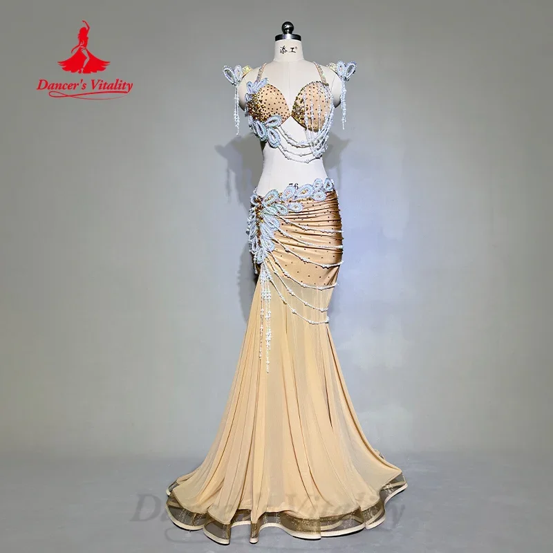 BellyDance Costume Customized High End Luxury Diamond Bra+Sexy Hip Wrap Fishtail Skirt 2pcs Oriental Dance Performance Costumes