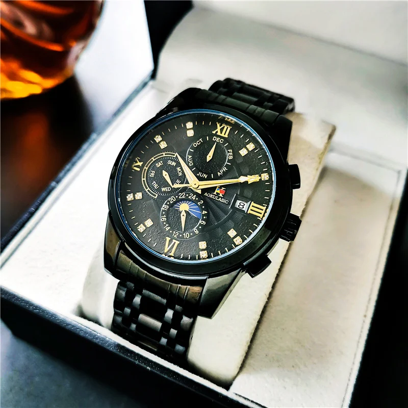 

European and American Style, High-End, Light Luxury, Fashionable Business Men's Mechanical Watch, Automatic Winding, Round Dial, Skeleton Design, Stainless Steel Strap, Light Luxury, Simple, Stylish and Handsome Men's Watch, the Best Gift for Him