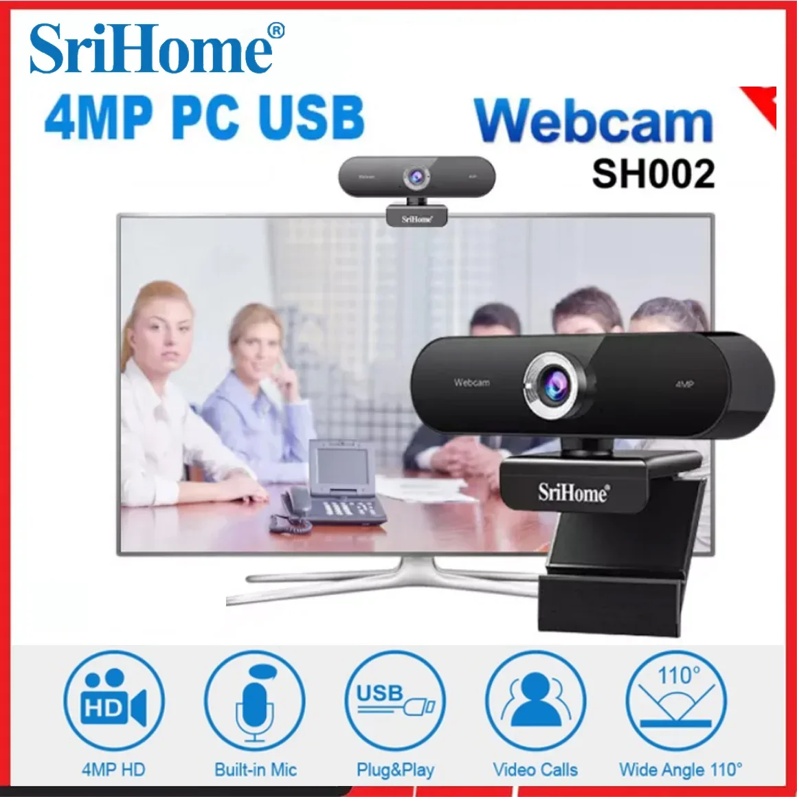 Srihom SH002 Mini PC USB Webcam 4MP Desktop Laptop Video Camera With Microphone USB Plug & Play for Skype Live Class Conference