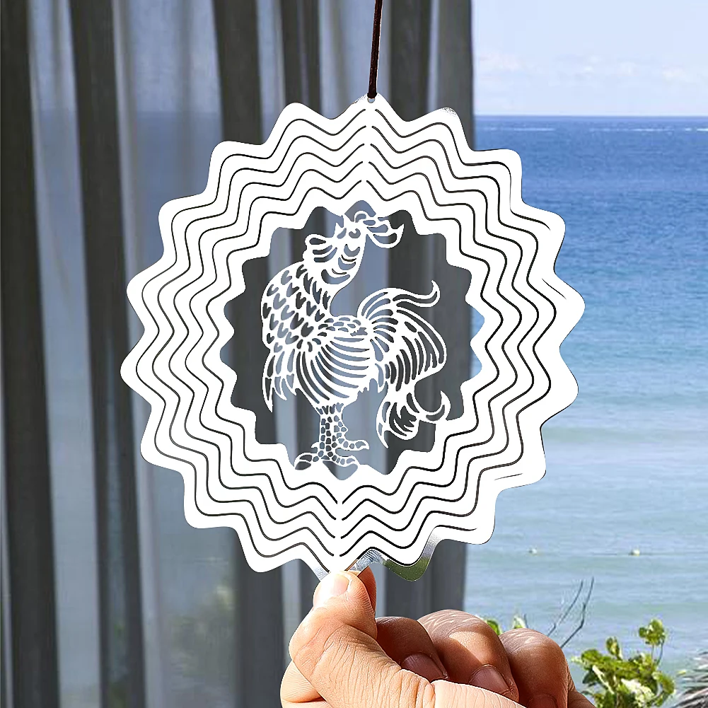 

Rooster Wind Spinners for Yard Garden Hanging Decor Whirligig 3D Chicken Cock Reflective Wind Sculptures Catcher Bird Deterrent