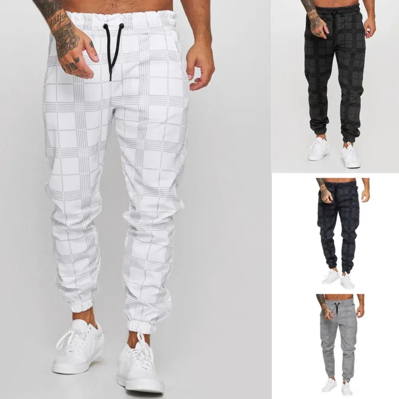 2024 Spring/Summer Fashion Checkered Printed Men's Slim Fit Pants Casual Tight Pencil Pants Men's Mid Rise Pants