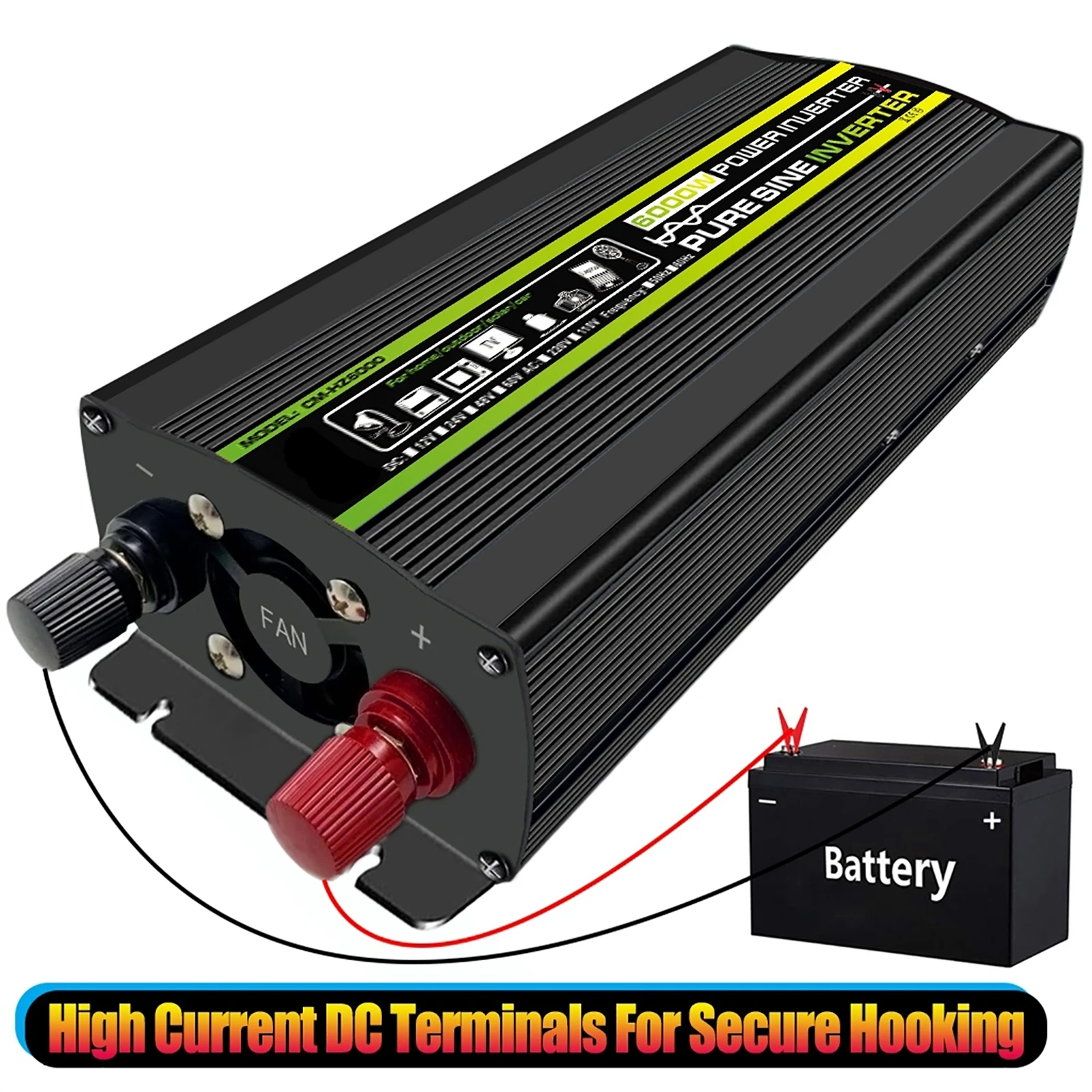 Pure Sine Wave Power Inverter 6000W Voltage Transformer DC 12V 24V to 220V Converter Car Inverters 60HZ Outdoor Camping