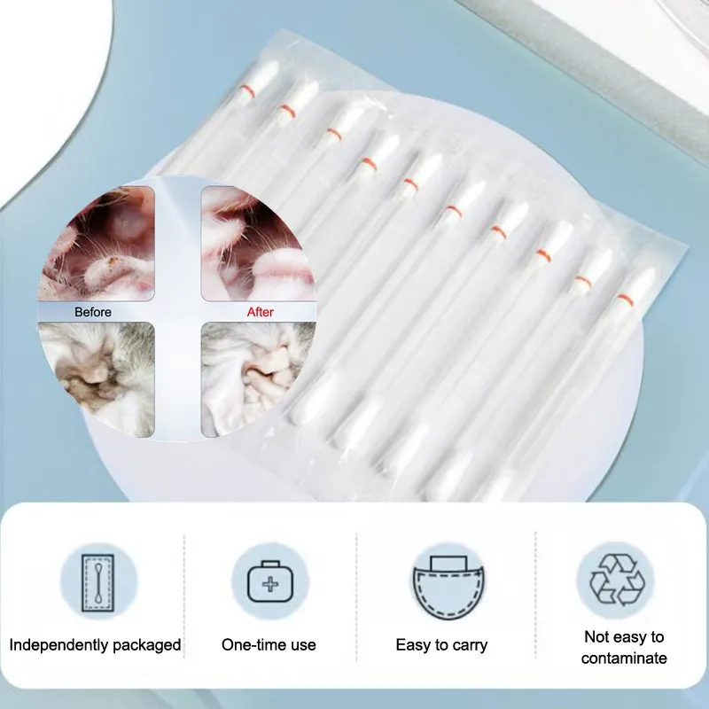 50Pcs 2-in-1 Pet Ear Cleaning Cotton Swabs For Dogs Aand Cats Essential Oil Infused Ear Cleaner Buds Ear Wax Removal Care Tools