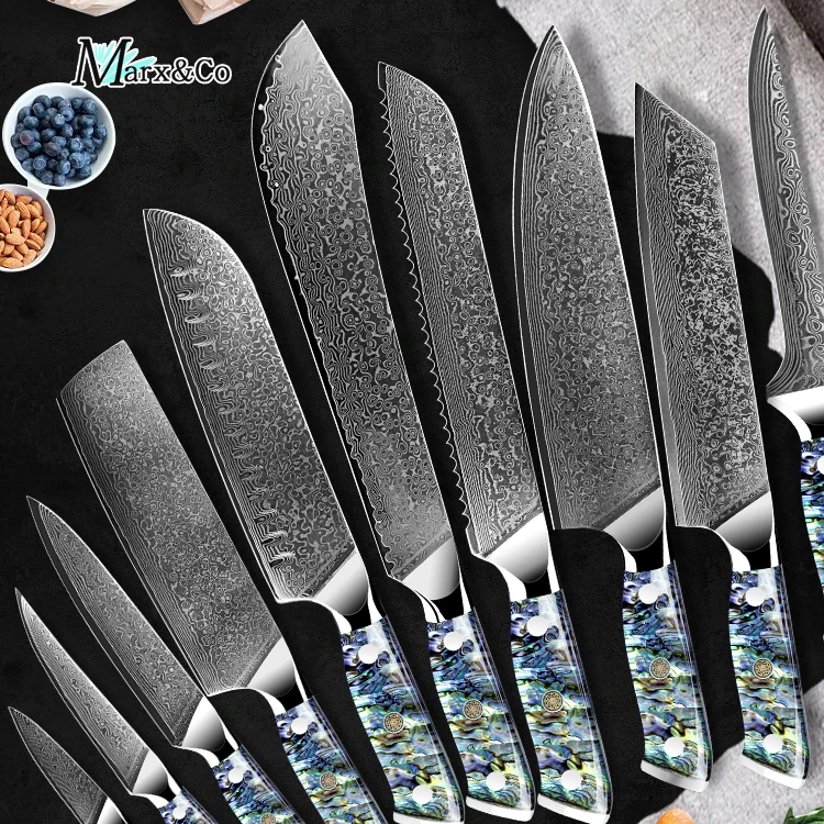 

Damascus Knife Chef Knife Set VG10 67 Layer Steel Cleaver Paring Bread Knife Lasting Sharp Abalone Shell Handle Kitchen Gift