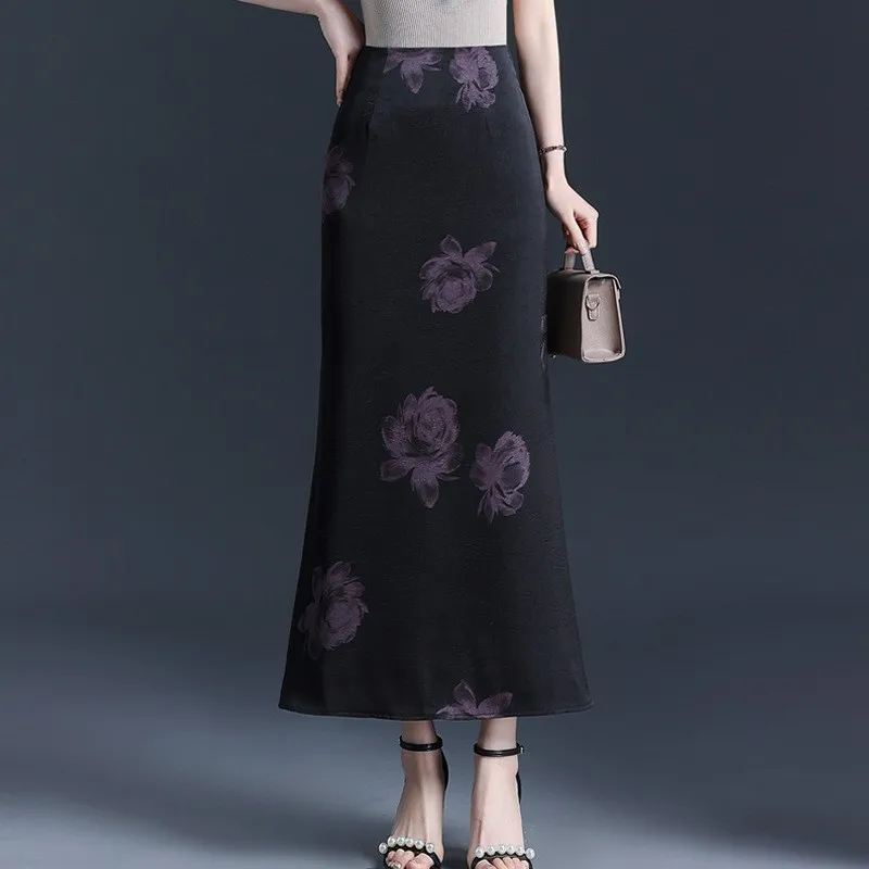 Ele Faion Gonna lunga stampata Vita alta Dimagrante Pendolarismo Fi Tail f Gonna corpo Sli Fibra di poliestere da donna di classe