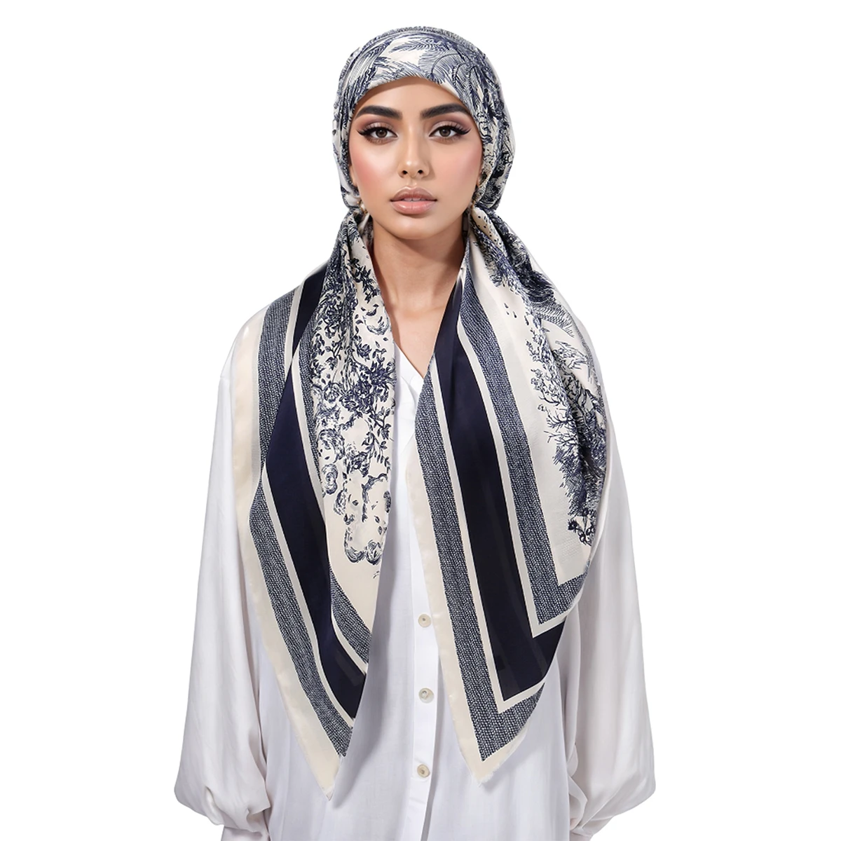 Elastic Printed Headband Cap Instant Scarf Woman Muslim Hijab Solid Satin Silk Hat Lady Fashion Instant Scarf Islamic Turban