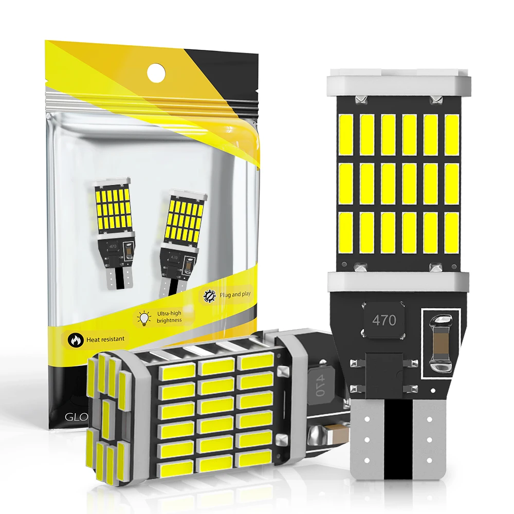 2 sztuki żarówka Canbus o dużej mocy W16W T15 45 SMD 4014 żarówki do światła cofania zapasowa lampa światła parkingowe bez błędu 12V 6000K biała czerwona
