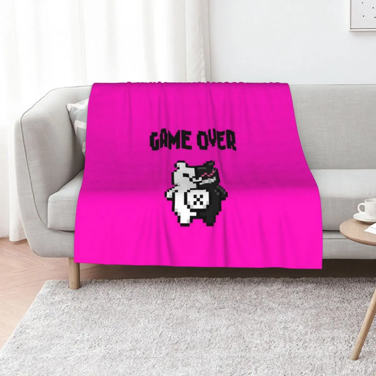 Game Over - Monokuma Throw Blanket Hairys bed plaid Winter beds Thermal warm winter Decorative Beds Blankets