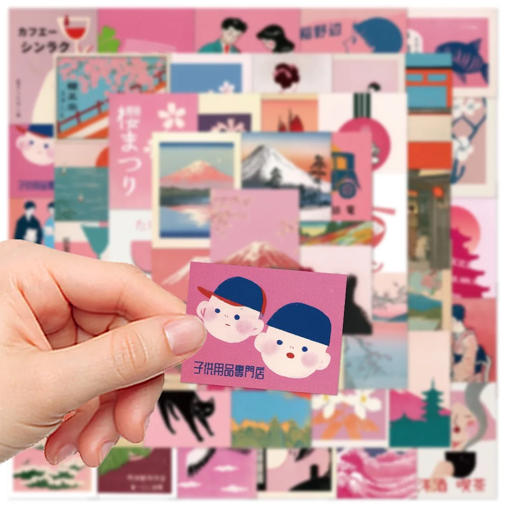 10/50 個ヴィンテージピンク日本の旅行ステッカー日本文化風景デカール子供のための電話ラップトップスーツケースノートブックビニールデカール