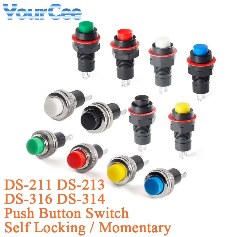 5pcs DS-211 DS-213 DS-316 DS-314 Push Button Switch Self Locking Momentary 10mm Micro Miniature Round Button Switch 2Pins