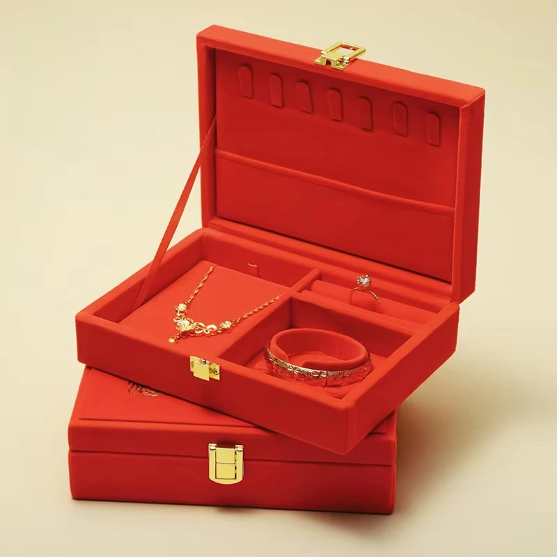 Gold jewelry packaging box Jewelry wedding dowry collection necklace ring dragon and phoenix bracelet set box