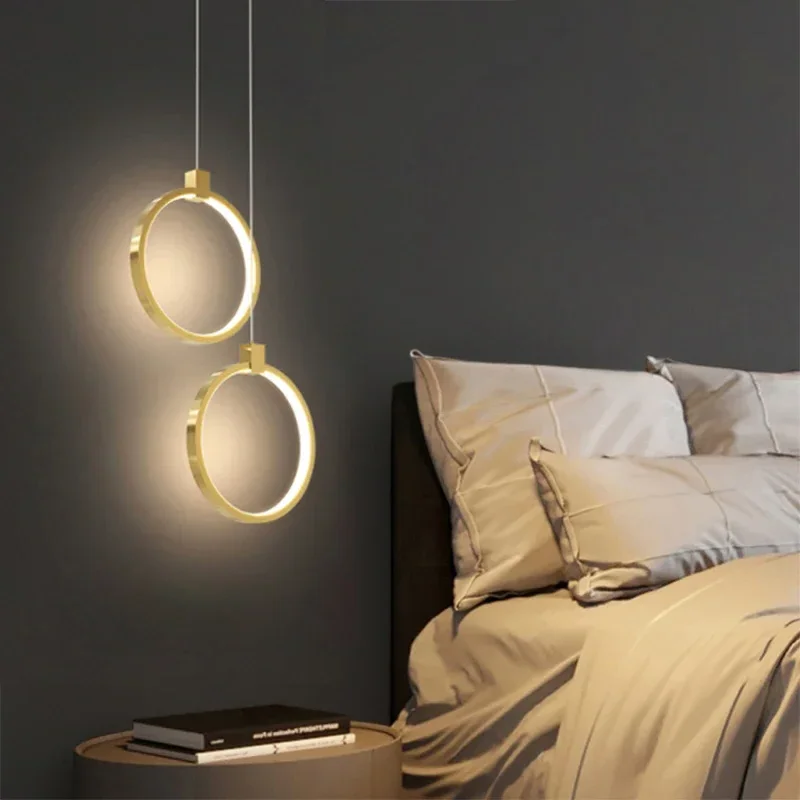 

Modern LED Pendant Lights Bedside Decor Lamps Gold Round Hanging Fixtures Bedroom Living Room Bar Home Lamp Led Lighting Lustre